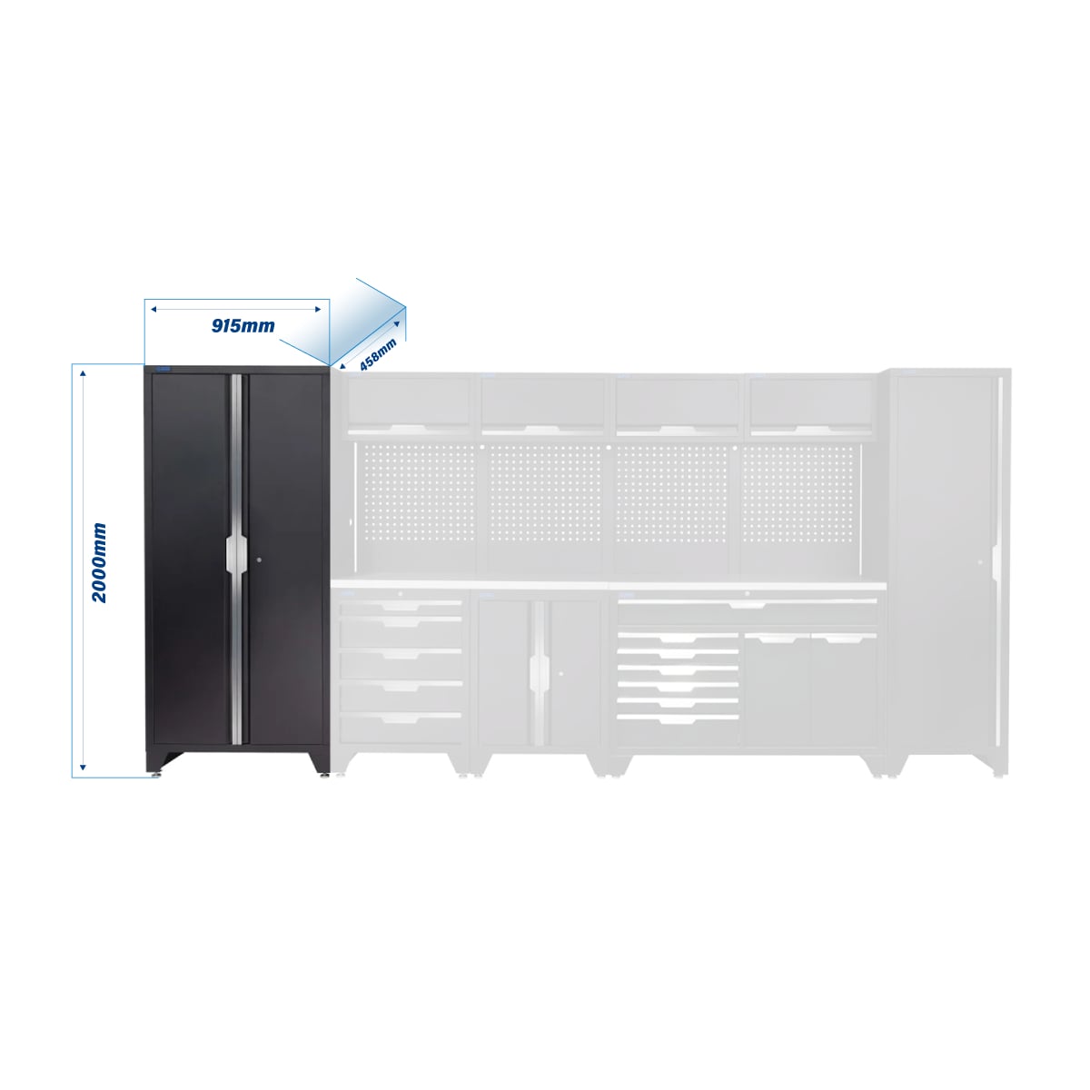 SGS 14pc Modular Garage Storage | 12 Drawers | Stainless Steel Worktop | Floor Cabinet | Tall Single & Double Cabinets